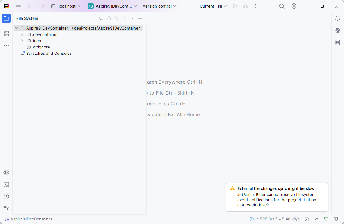 JetBrains Gateway Dev Container connected