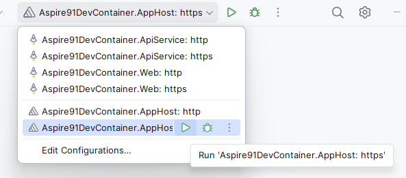 Rider .NET Aspire Run Configuration