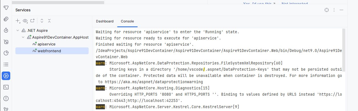 Rider Dev Container Ports