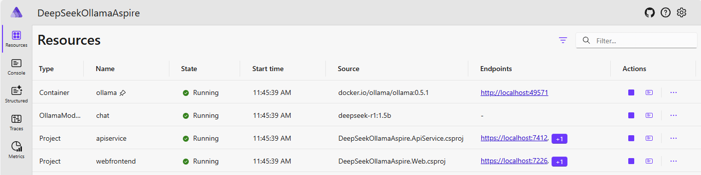 .NET Aspire Ollama DeepSeek-R1